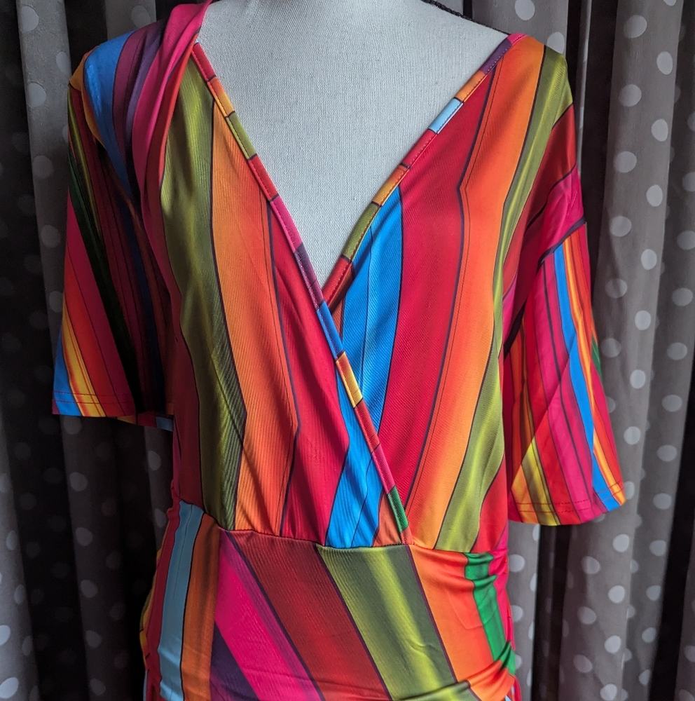 Colorful Striped Dress 5XL fits Like 22-24 - Picture 4 of 13